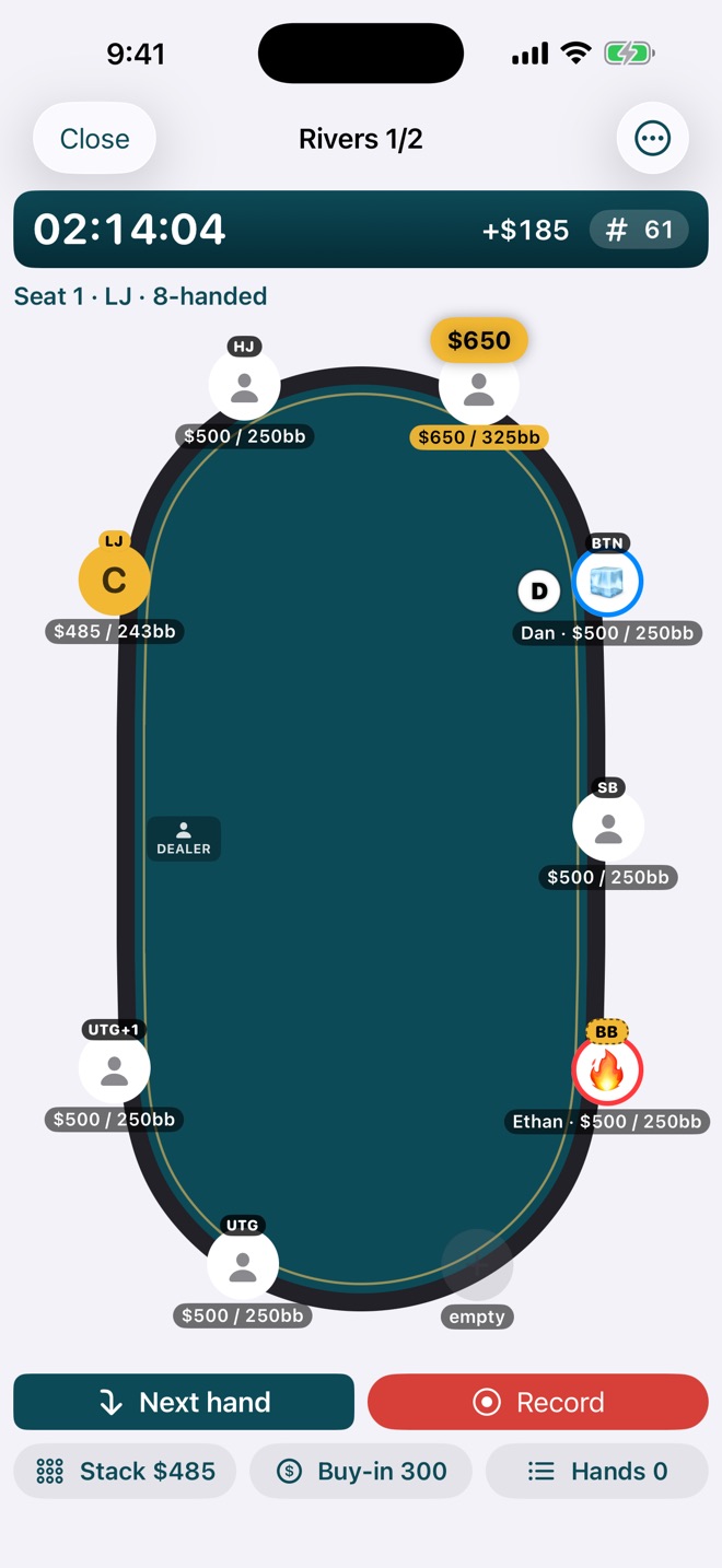 Dragging a player's stack on the table up to $650
