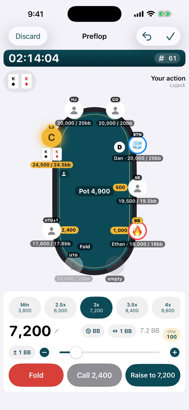Recording a tournament hand with bets in chips and big blinds